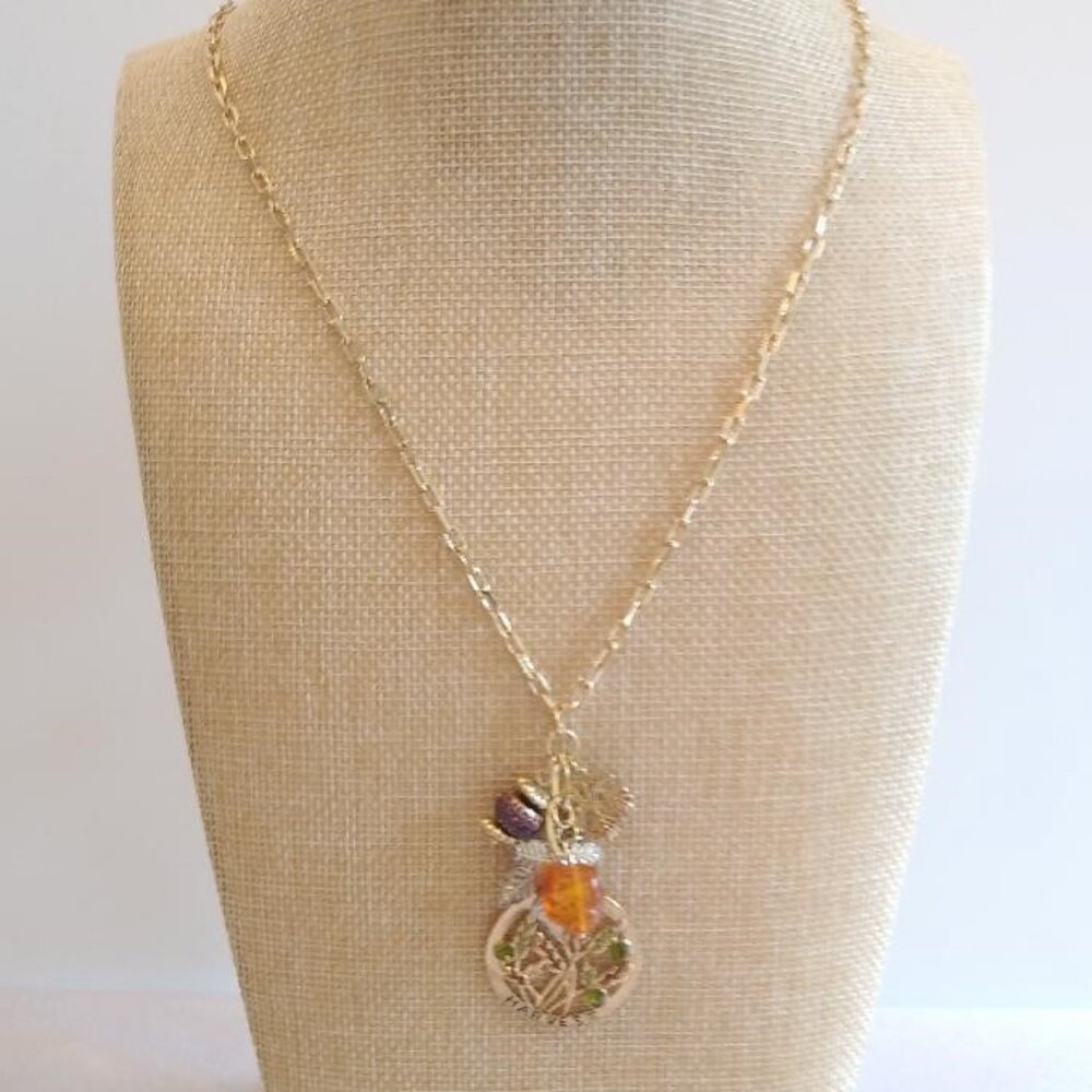 Gold Tone Long Chain with Harvest Pendants